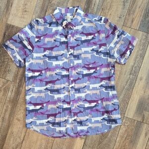 Oxford Men's Purple and Blue Dog Pattern Shirt